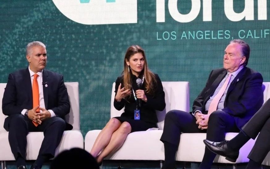 Erika Mouynes on a panel at the Young Americas Forum in Los Angeles